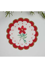 Kırmızı Kenar Çiçek Desenli Altın Nakış Kenar Kokteyl Peçetesi 1 Adet