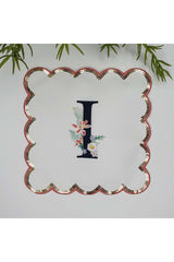 I Harfi Baskılı Kişiye Özel Pul İşlemeli Monogramlı Nakış Kenar Pullu Kokteyl Peçetesi 1 Adet