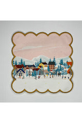 Pembe Gökyüzü Yılbaşı Temalı Dijital Baskılı Nakış Kenar Kokteyl Peçetesi