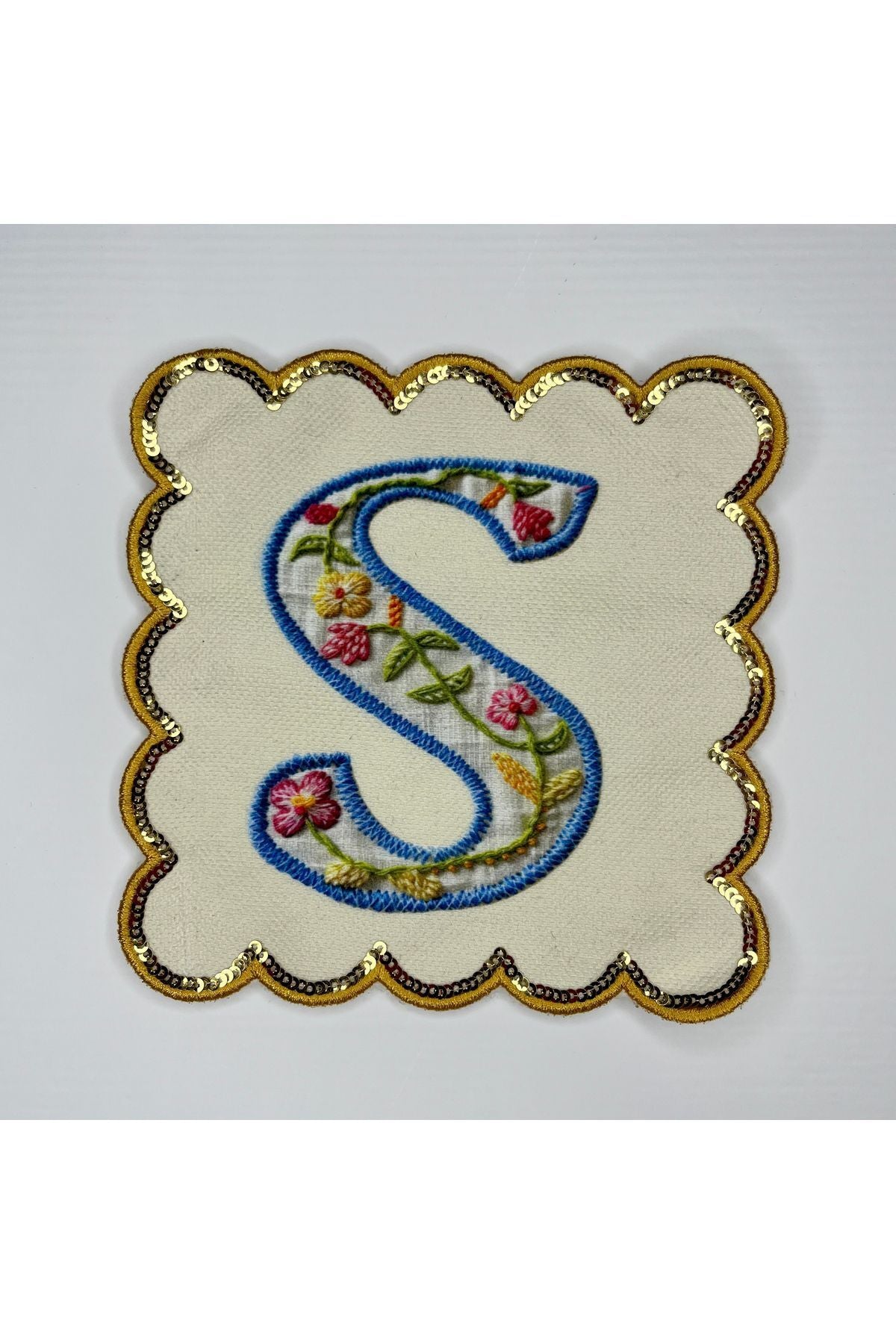 Harf Desenli Nakışlı Pullu Dijital Baskılı Kokteyl Peçetesi Yıkanabilir