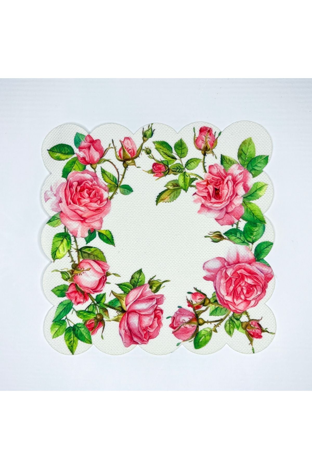 Sulu Boya Gül Desenli Dijital Baskılı Kokteyl Peçetesi Yıkanabilir Lazer Kesimli