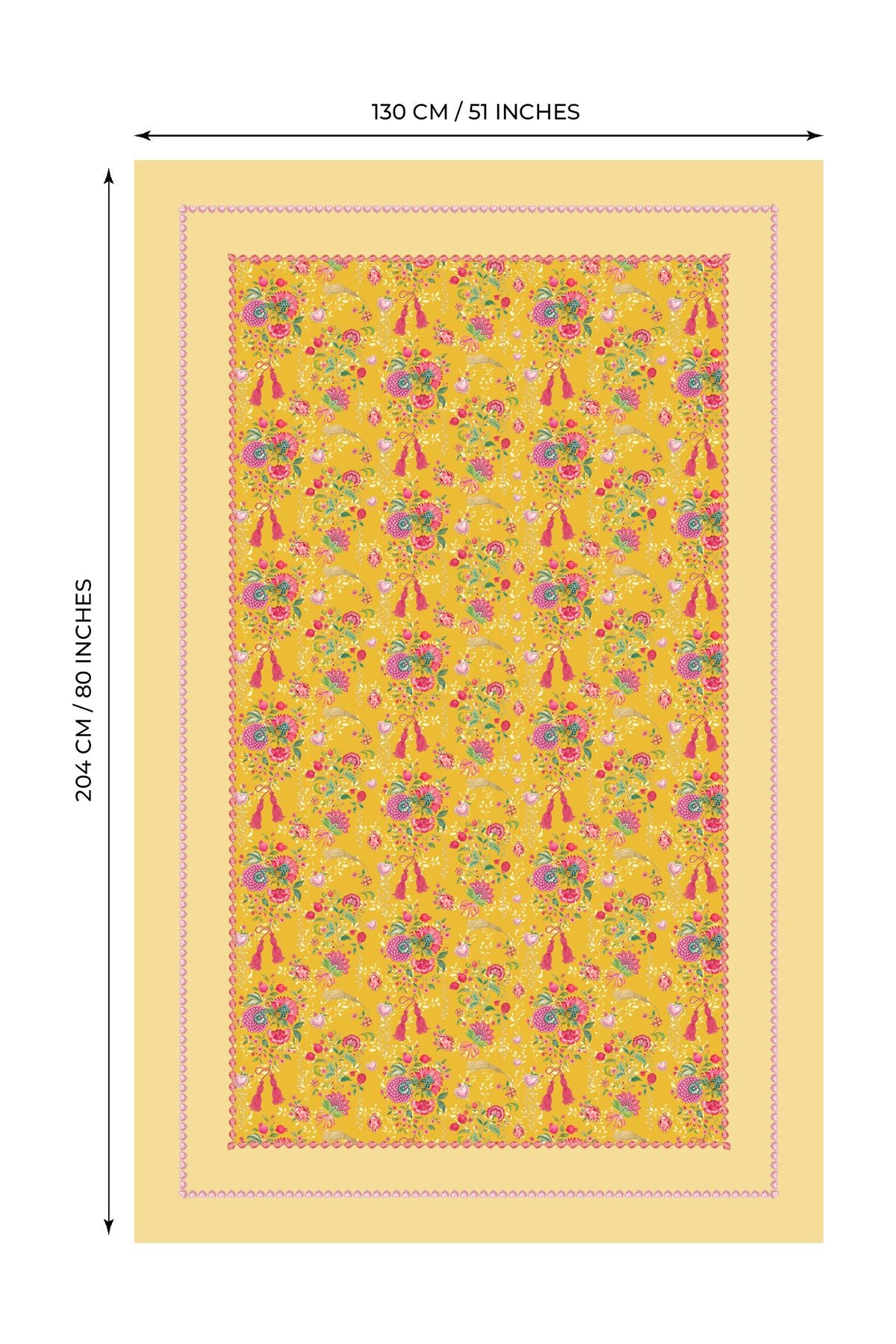Love Bloom Kalpli Sarı Çiçekler Tasarımlı Masa Örtüsü - 130x204cm