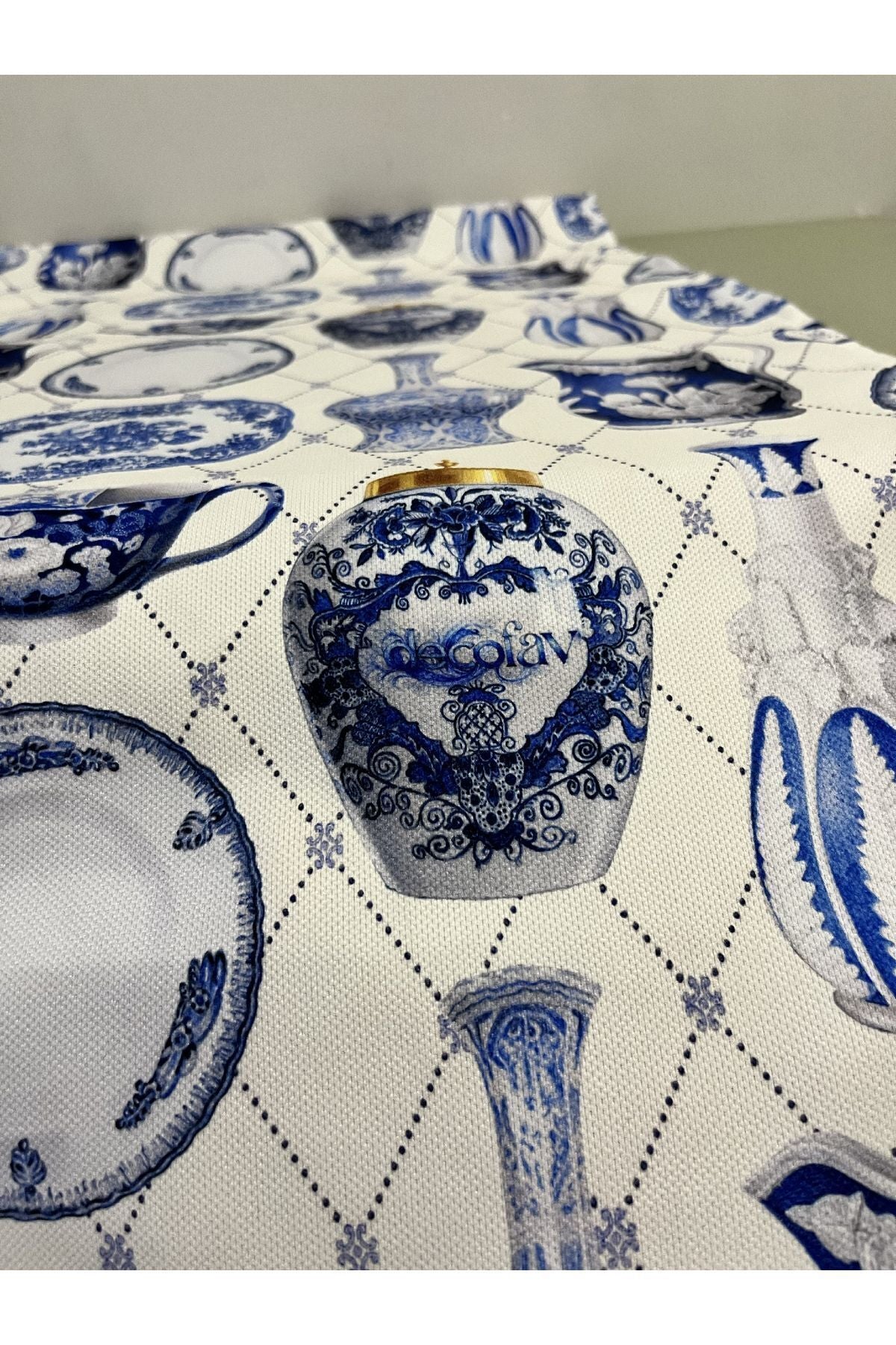 Runner Vintage Çini Vazo Porselen Desenli Dijital Baskılı