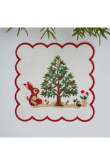 Şirin Tavşan ve Çam Ağacı Baskılı Nakış Kenar Kokteyl Peçetesi 1 Adet