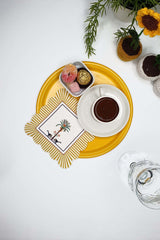 Decorative Yellow Edge Palm Tree, Monkey Design Laser Cut Fabric Cocktail Napkin, 1 Piece