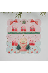 Pembe Şeker Ev Konseptli Sulu Boya Desenli Lazer Kesim Kumaş Kokteyl Peçetesi 1 Adet