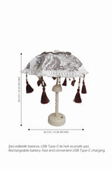 Vintage Toile de Jouy Bali Şemsiyesi Şarjlı LED Aplik – Klasik Fransız Desenli Dekoratif Aydınlatma