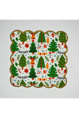 Yeşil Çam Ağaçları Desenli Dijital Baskılı Kokteyl Peçetesi Nakış Kenar