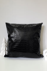 Siyah Suni Timsah Deri Kırlent Kılıfı - 43x43cm