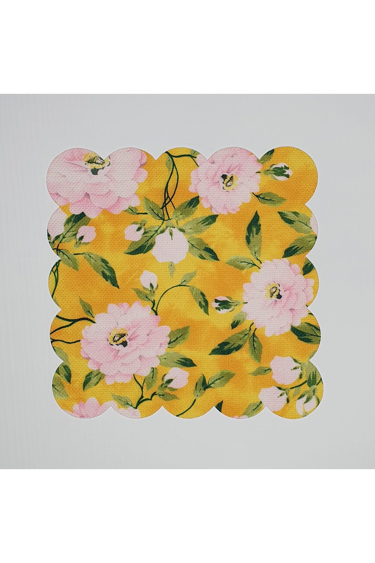 Sulu Boya Sarı Zemin Pembe Gül Desenli Dijital Baskılı Lazer Kesim Kokteyl Peçetesi
