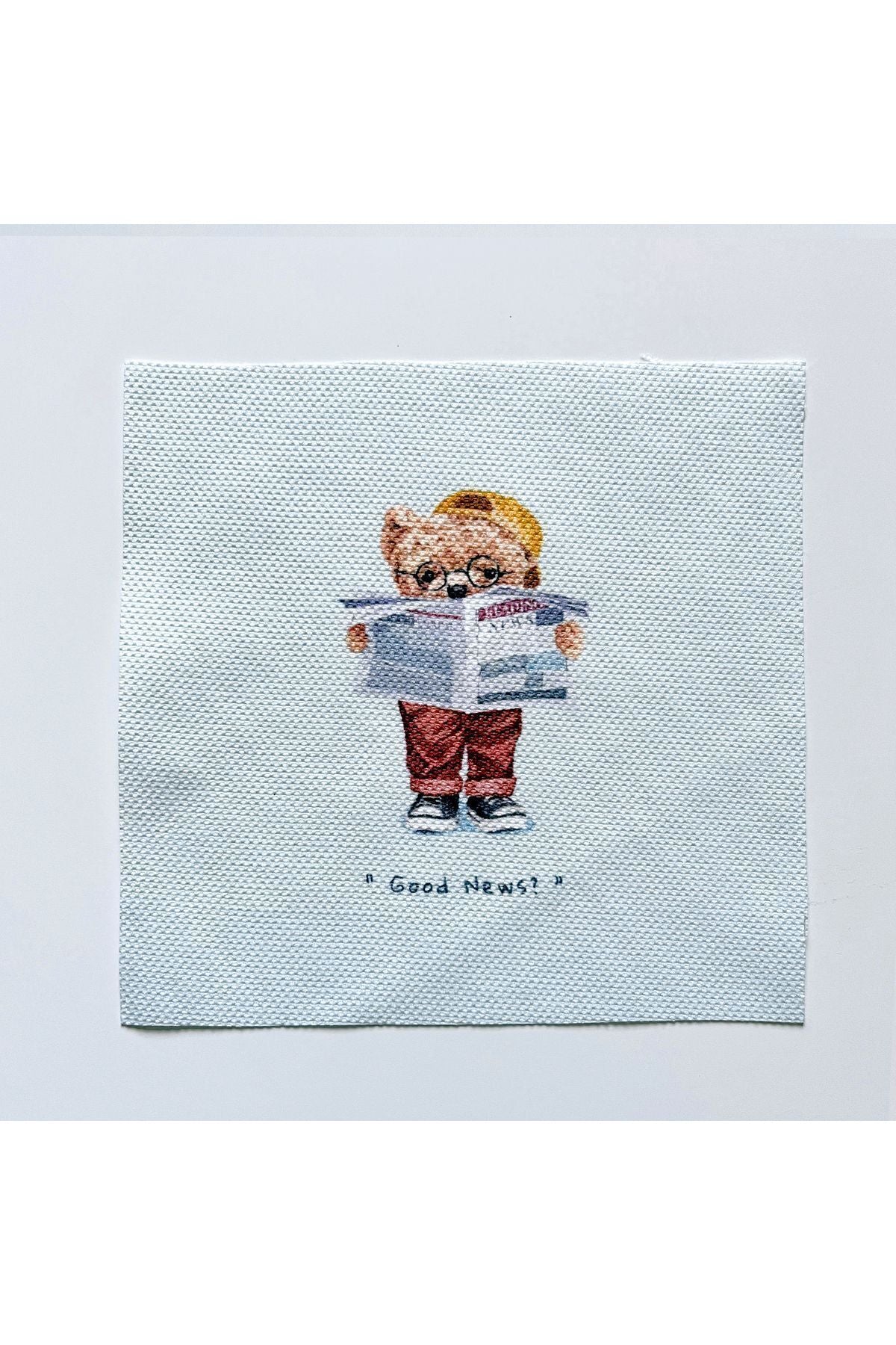 Gazete Okuyan Ayıcık TedyyDesenli Kumaş Kokteyl Peçetesi Yıkanabilir Lazer Kesimli