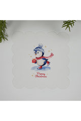 Şirin Penguen ve Slogan Desenli Dijital Baskılı Kumaş Kokteyl Peçetesi 1 Adet