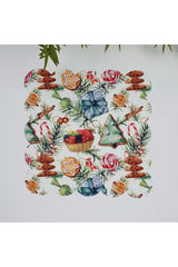 Sulu Boya Yılbaşı Temalı Kurabiye ve Obje Desenli Lazer Kesim Kumaş Kokteyl Peçetesi 1 Adet