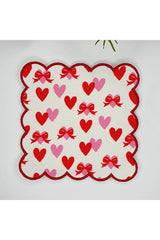 Romantik Kalpler ve Fiyonklar Desenli Nakış Kenar Kumaş Kokteyl Peçetesi 1 Adet