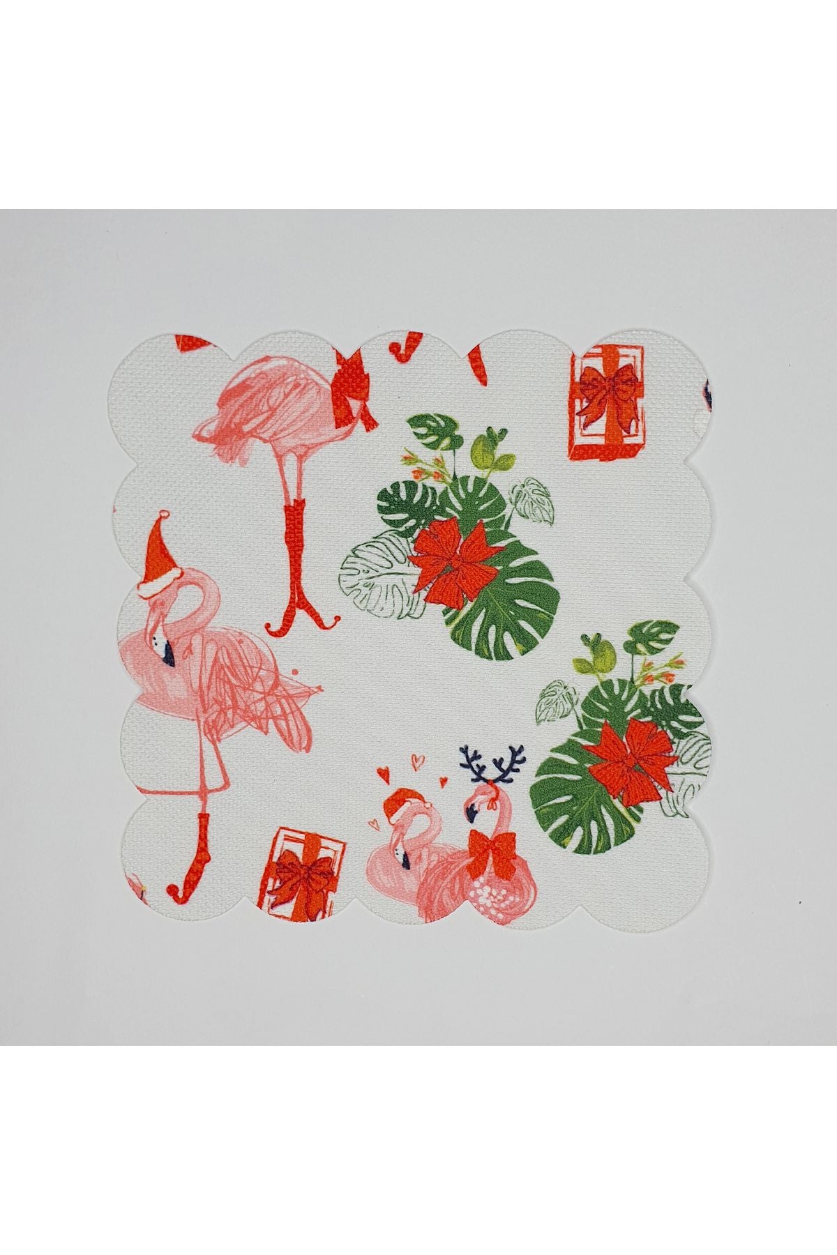 Yılbaşı Kutlayan Flamingolar ve Tropikal Yaprak Desenli Lazer Kesim Kokteyl Peçetesi