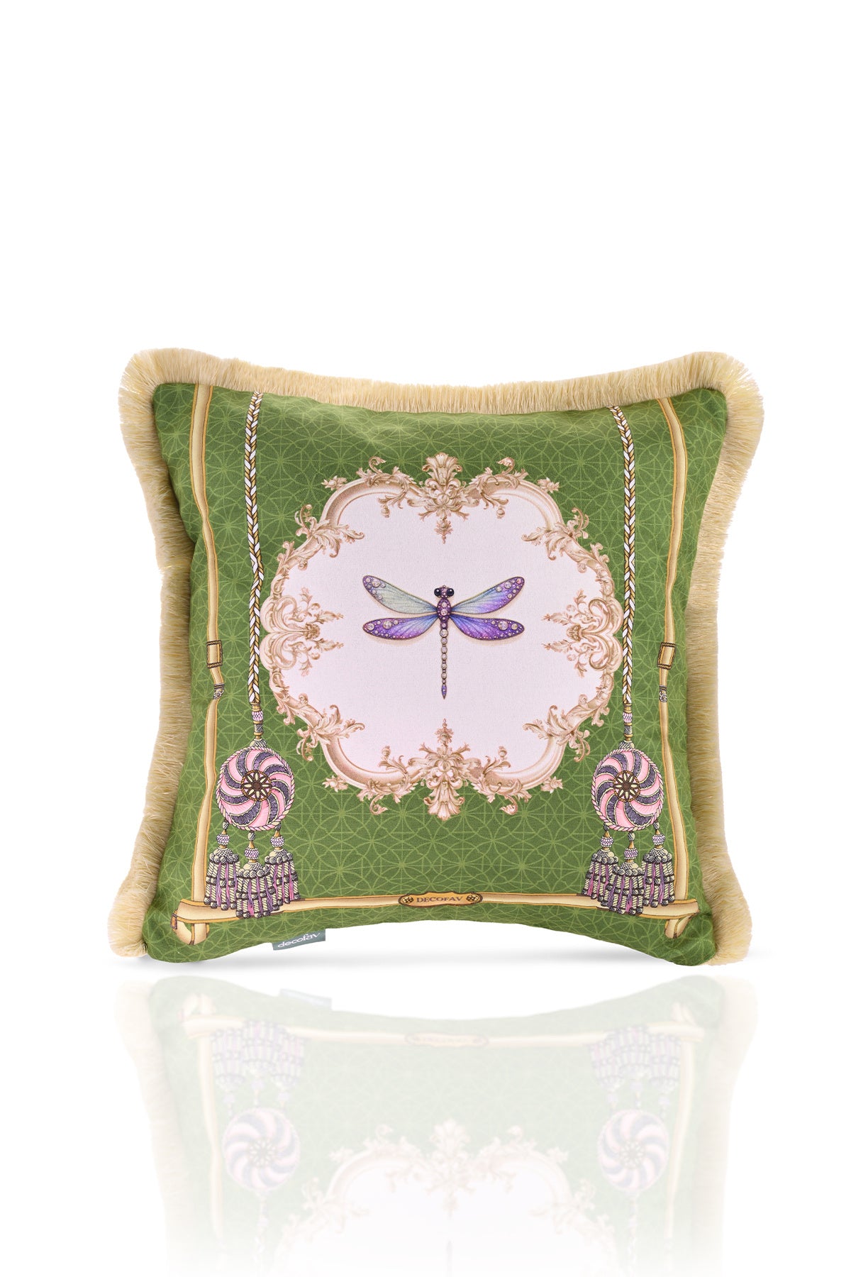 Yusufçuk ve Püskül Tasarımlı Saçaklı Kadife Kırlent Kılıfı - 43x43cm