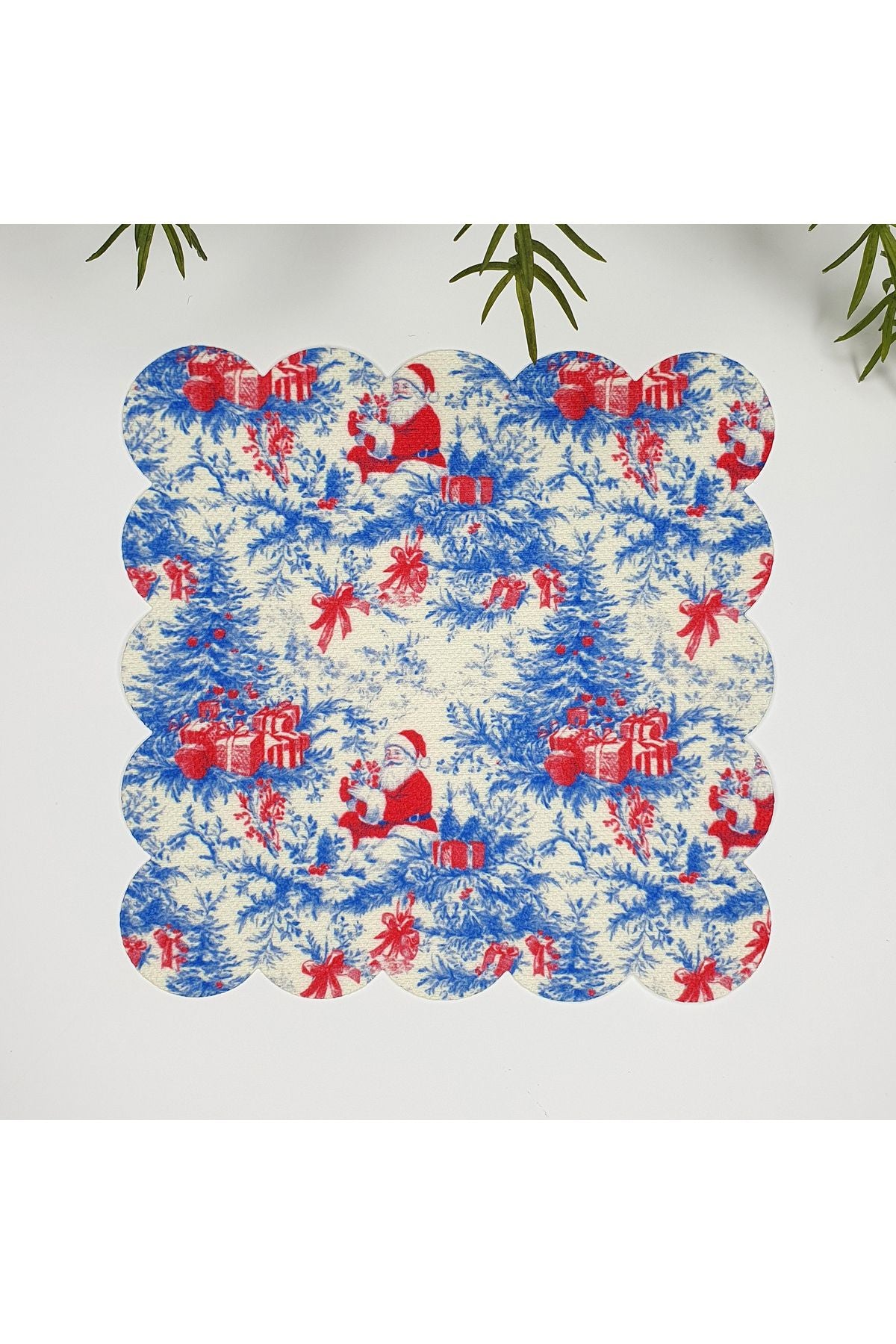 Noel Baba Yılbaşı Toile de Jouy Tasarım Lazer Kesim Kumaş Kokteyl Peçetesi 1 Adet