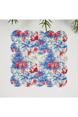 Noel Baba Yılbaşı Toile de Jouy Tasarım Lazer Kesim Kumaş Kokteyl Peçetesi 1 Adet