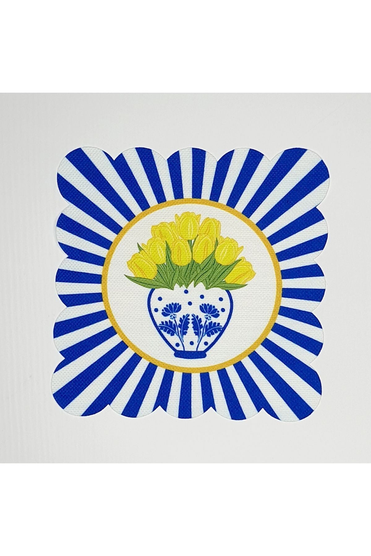 Decorative Yellow Tulip Vase Laser Cut Washable Cocktail Napkin