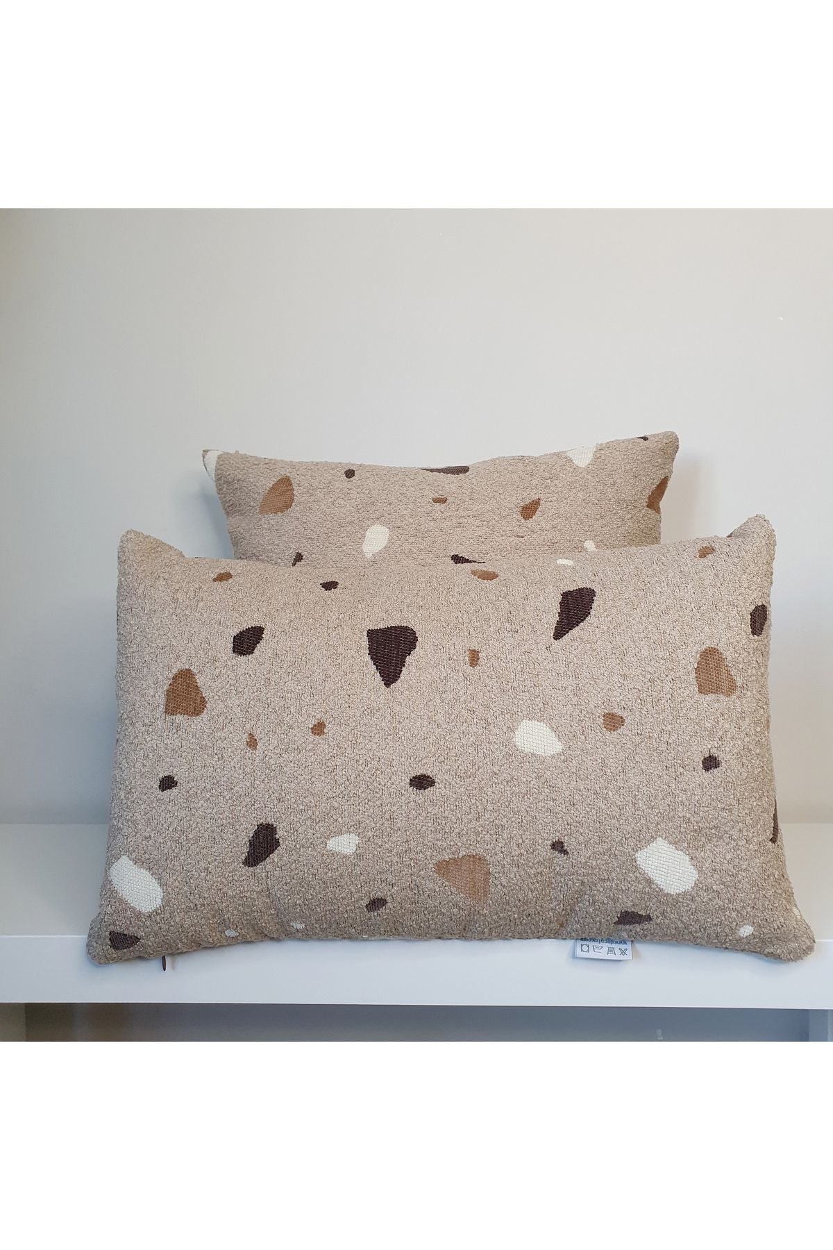 Terrazzo Desenli Lüks Bukle Bel Yastığı Kılıfı Kılıfı Kahve - Decofav | Kırlent, Sofra Tekstili, Kumaş
