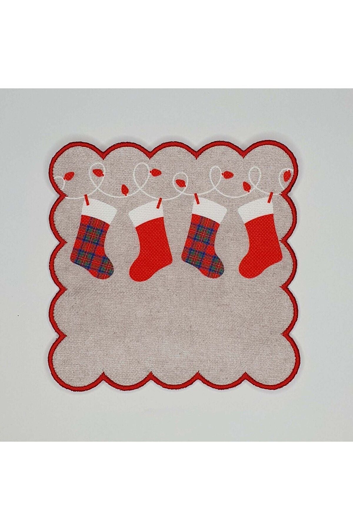 Yılbaşı Çorapları Desenli Dijital Baskılı Nakış Kenarlı Kokteyl Peçetesi