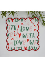 With Love Yazı Desenli ve Baston Şekerli Yılbaşı Konsept Nakış Kenar Kumaş Kokteyl Peçetesi 1 Adet
