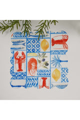 Marin Tasarım Yengeç Limon ve Çini Tasarım Lazer Kesim Kumaş Kokteyl Peçetesi 1 Adet