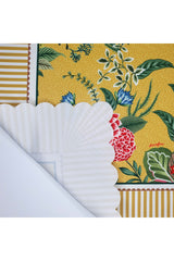 Sarı Zemin Botanik Çiçekler Tasarımlı Lazer Kesim Runner 48x135cm