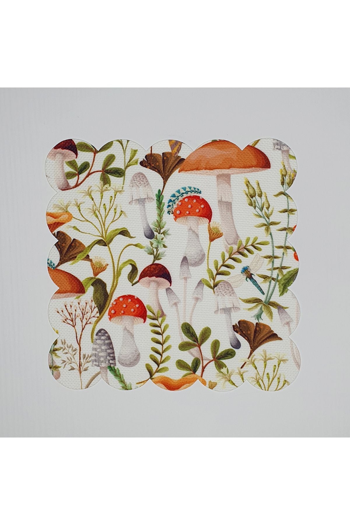 Sulu Boya Mantar Desenli Dijital Baskılı Lazer Kesim Kokteyl Peçetesi