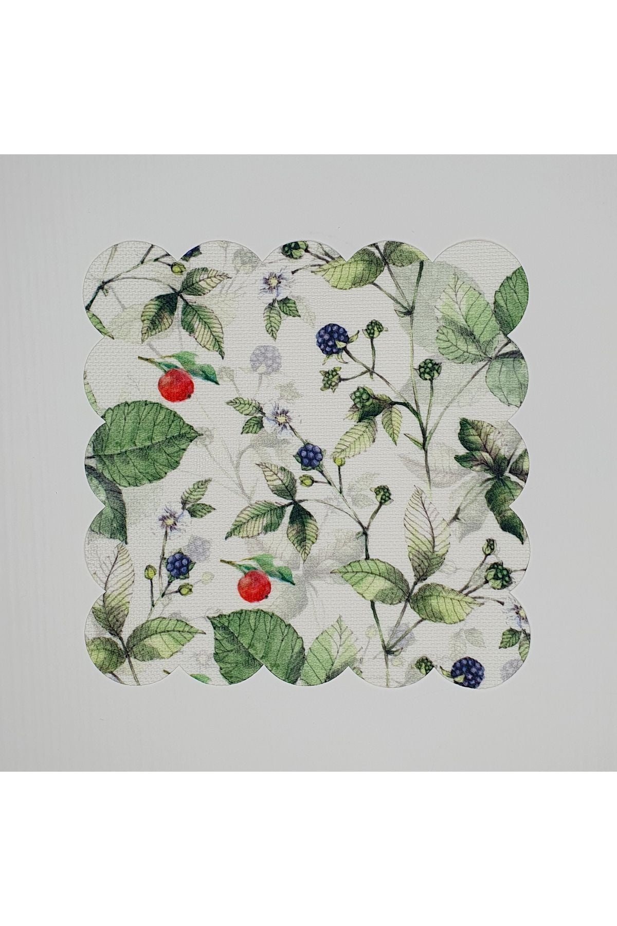 Sulu Boya Pastel Böğürtlen Çiçekleri Desenli Dijital Baskılı Lazer Kesim Kokteyl Peçetesi