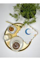 Mavi Hilal ve İslami Motif Desenli Nakış Kenar Kokteyl Peçetesi 1 Adet