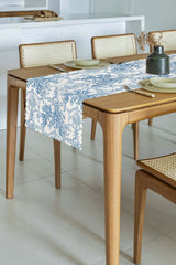 Fransız Stili Toile de Jouy Desenli Dikişsiz Lazer Kesim Runner - 48x132cm