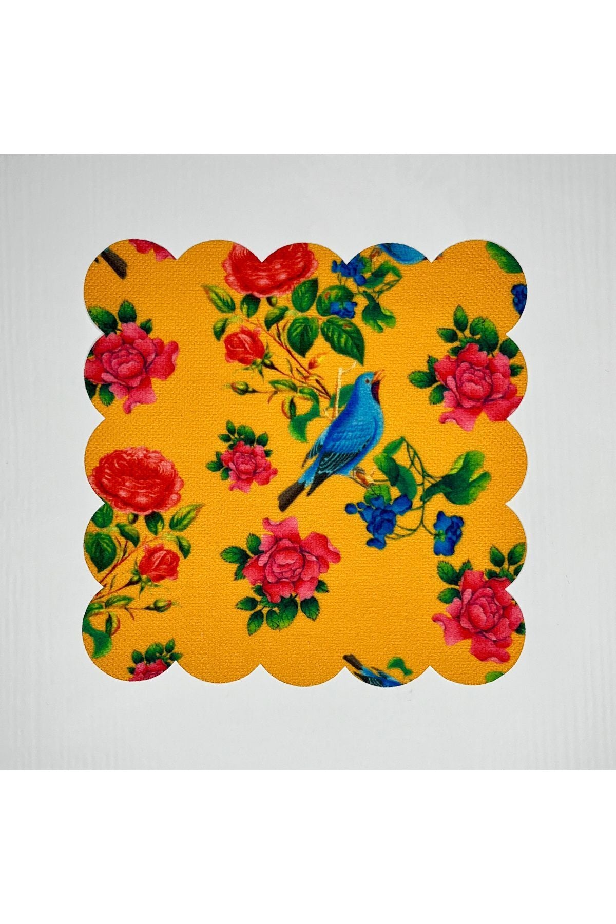 Hardal Zemin Mavi Kuş Desenli Dijital Baskılı Kokteyl Peçetesi