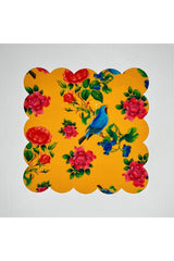 Hardal Zemin Mavi Kuş Desenli Dijital Baskılı Kokteyl Peçetesi