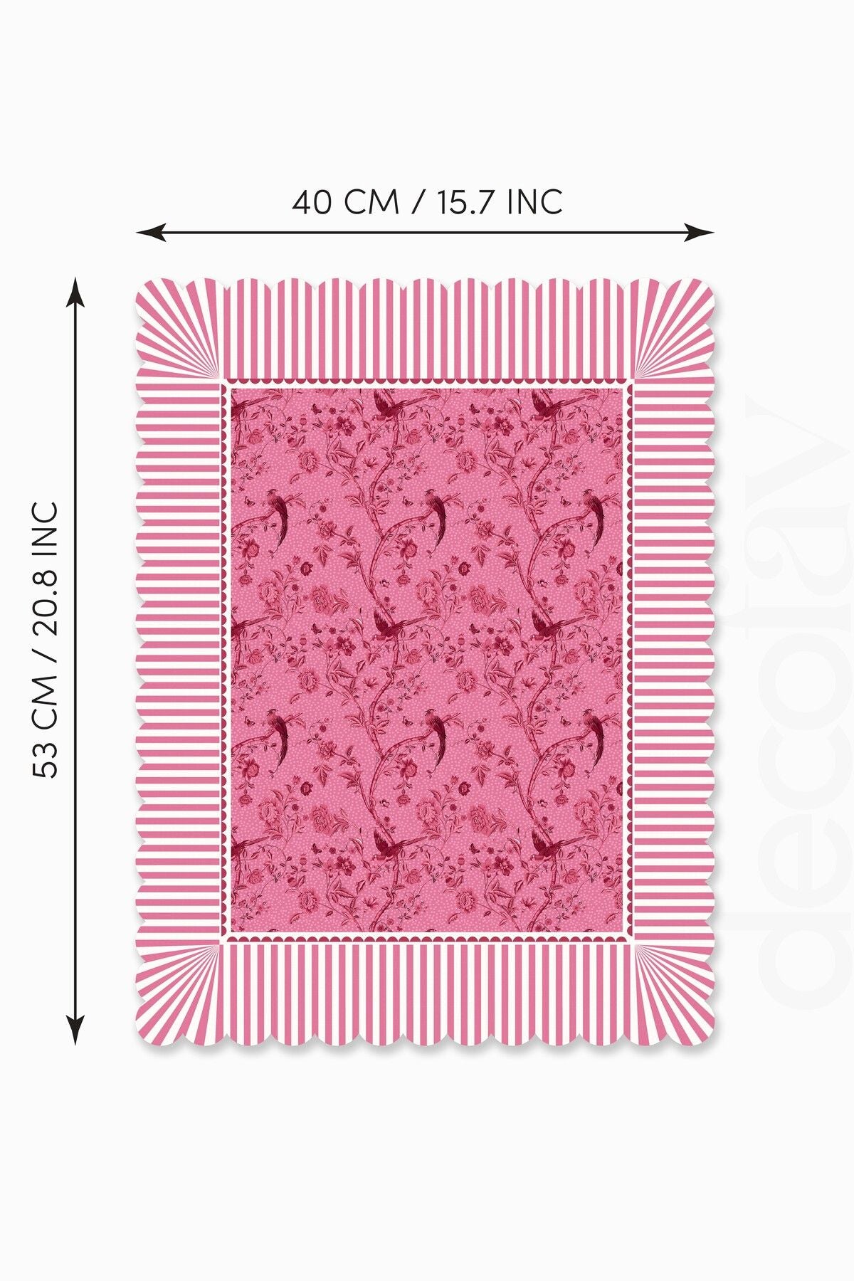 Jolie Flowers Pink Dekoratif Kenar Kuşlar Ve Dallar Tasarımlı Lazer Kesim Dikişsiz Fırın Örtüsü