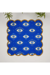 Mavi Zemin Soyut Geometrik Gözler Tasarımlı Nakış Kenar Kumaş Kokteyl Peçetesi 1 Adet