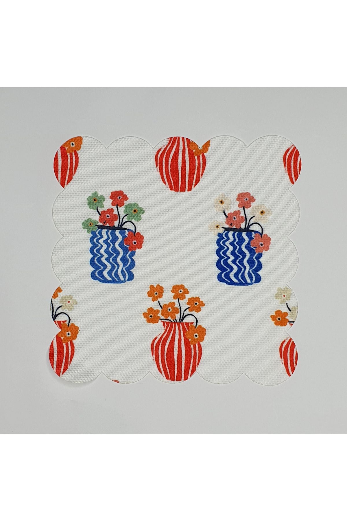 Turuncu Mavi Vazo Desenli Dijital Baskılı Kumaş Kokteyl Peçetesi Lazer Kesimli