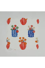 Turuncu Mavi Vazo Desenli Dijital Baskılı Kumaş Kokteyl Peçetesi Lazer Kesimli