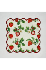 Red Embroidered Strawberry Garden Pattern Digitally Printed, Embroidered Edge Decorative Cocktail Napkins
