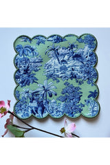 Nakışlı Fıransız Köylü Dijital Baskılı, Kenarı Yeşil Nakışlı Dekoratif Kokteyl Peçeteleri