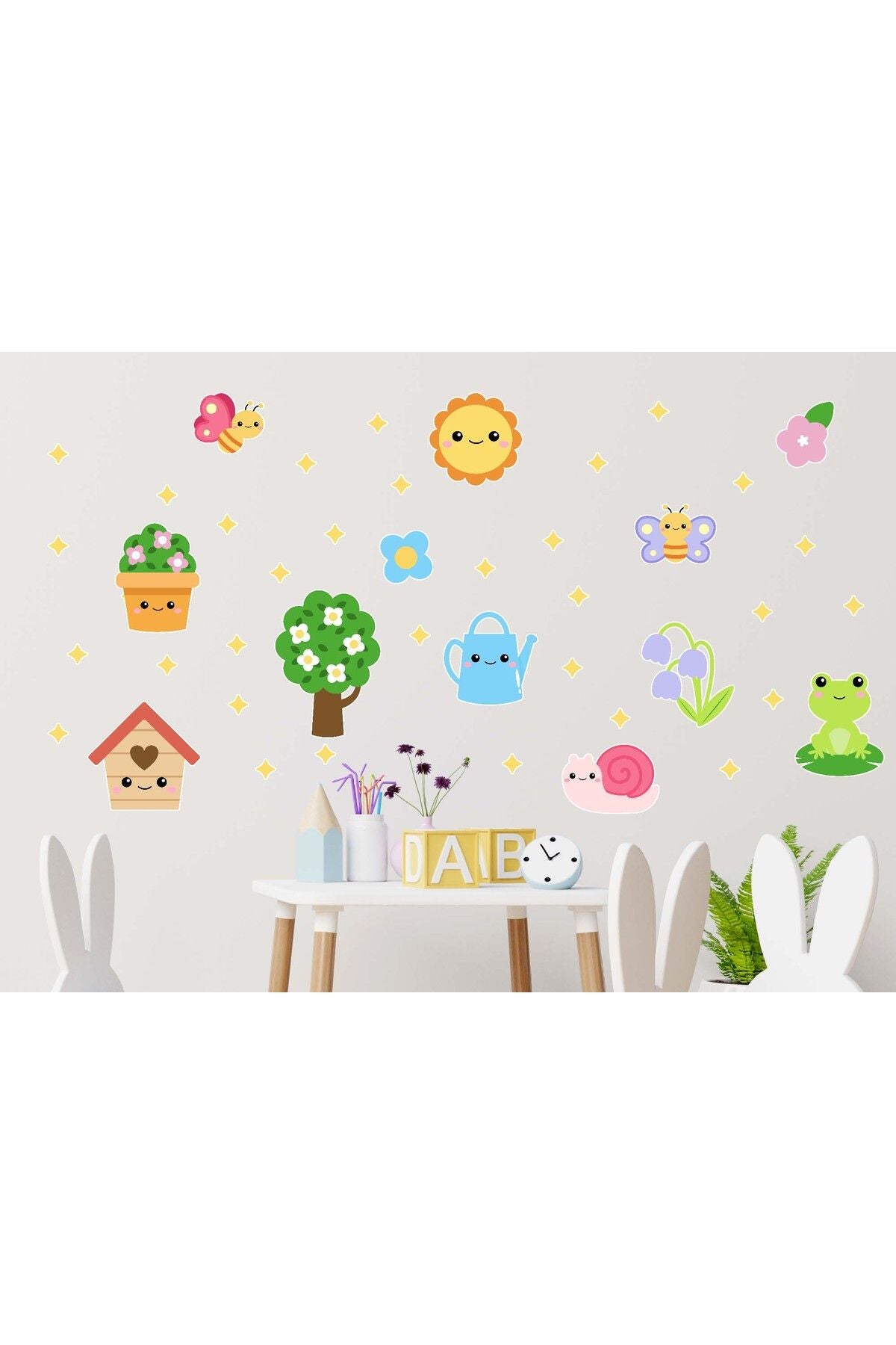 Anaokulu ve Çocuk Odası Şirin Hayvan Temalı Dekoratif Sticker Seti 44 Parça
