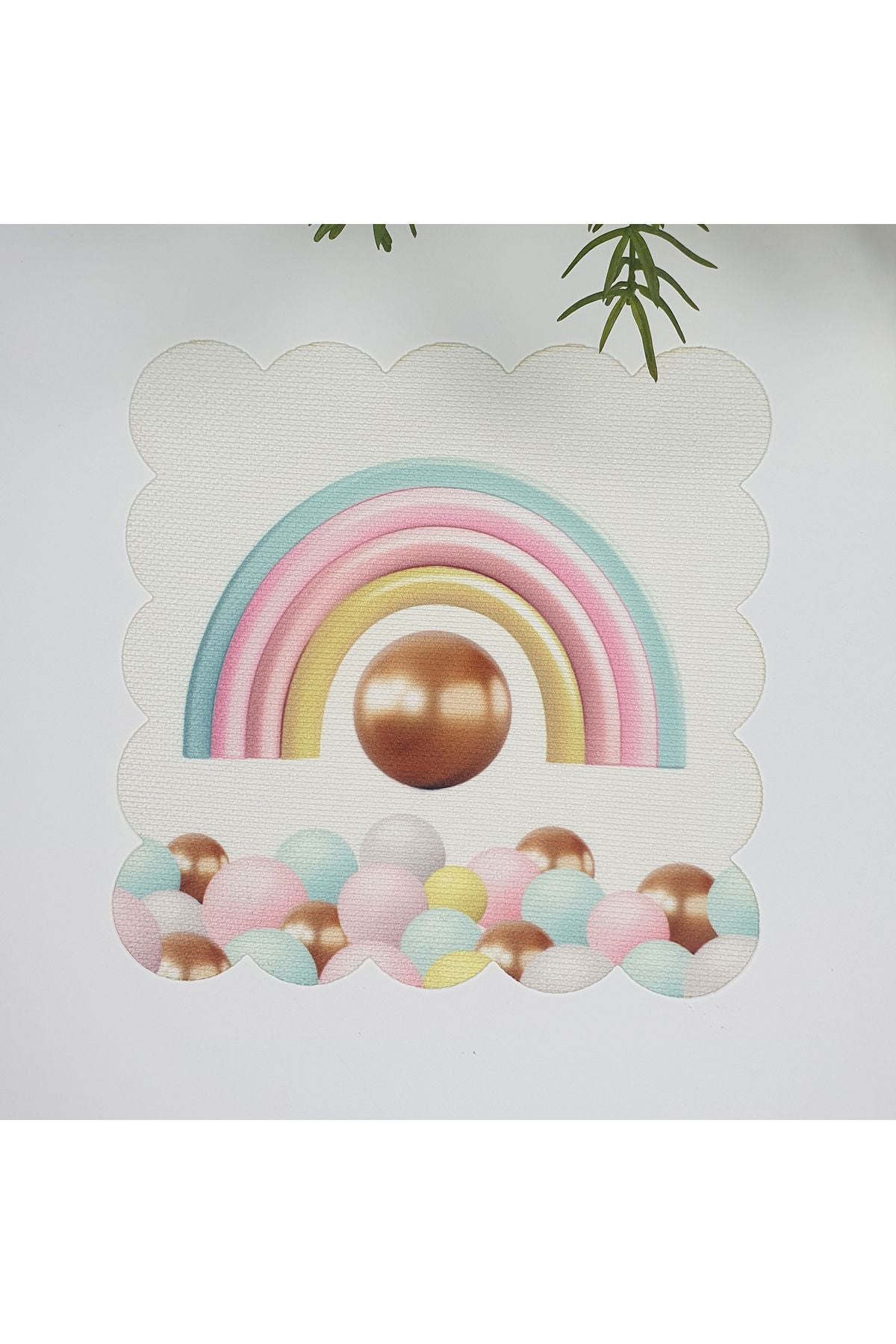 Pembe Gökkuşağı ve Balon Tasarımlı Lazer Kesim Kumaş Kokteyl Peçetesi 1 Adet