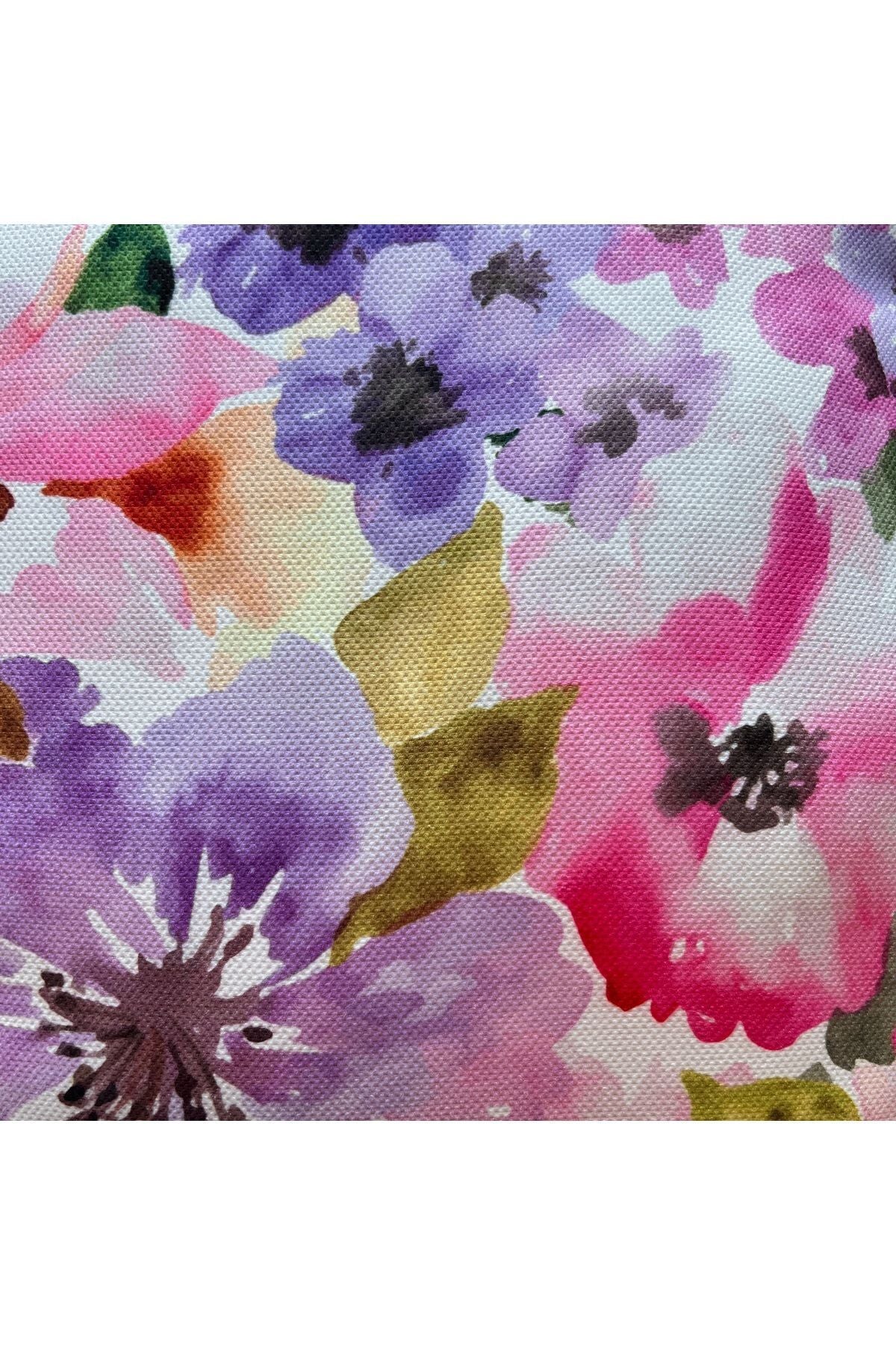 Kırlent Kılıfı Sulu Boya Pembe Mor Çiçek Desenli Dijital Baskılı