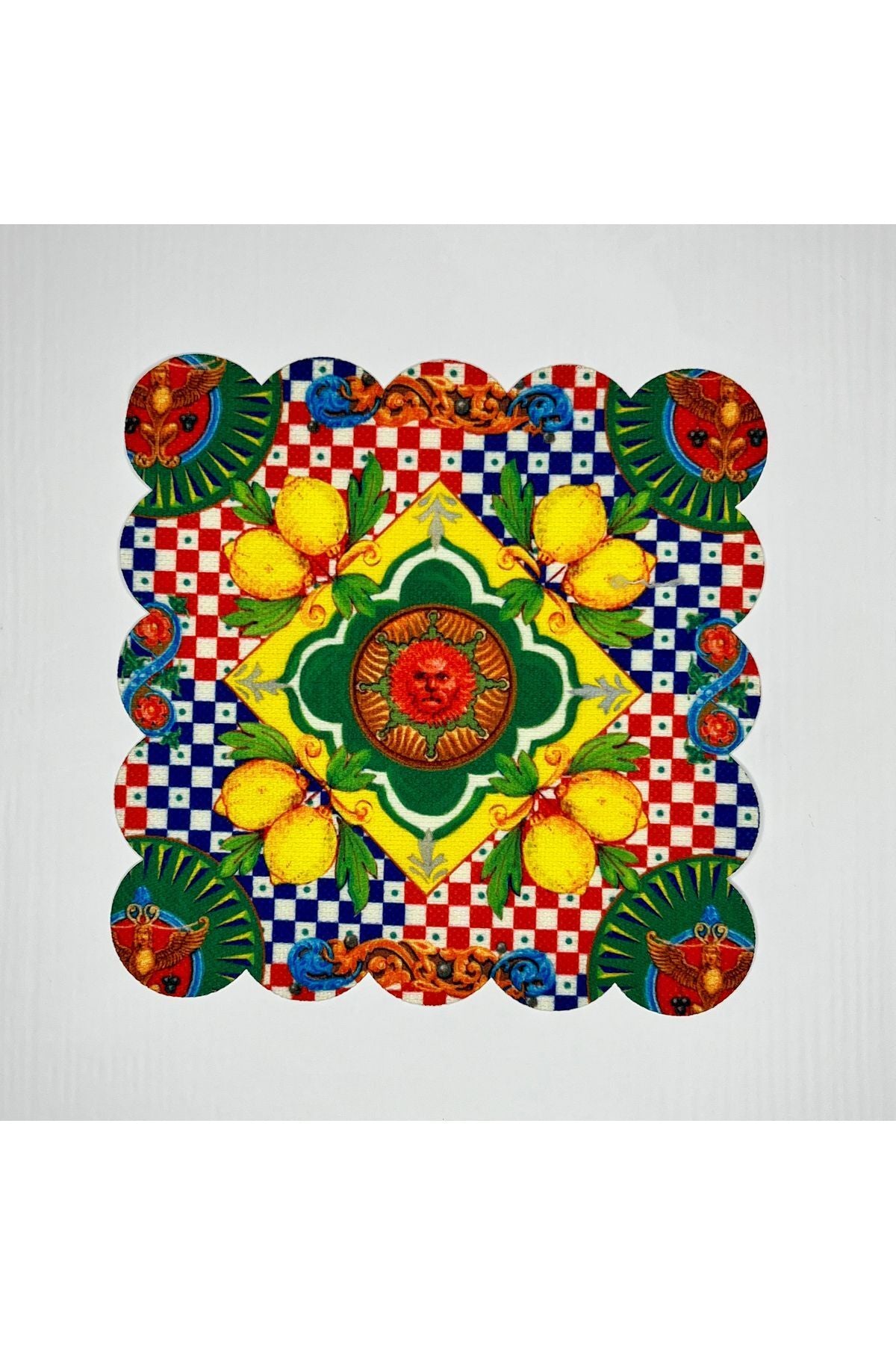 İtalyan Limonlu Çini Desenli Dijital Baskılı Kokteyl Peçetesi