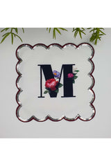 M Harfi Baskılı Kişiye Özel Pul İşlemeli Monogramlı Nakış Kenar Pullu Kokteyl Peçetesi 1 Adet