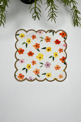 Turuncu Sarı Çıtır Çiçek Desenli Altın Nakış Kenar Kokteyl Peçetesi 1 Adet