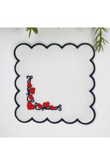 Dekoratif Kalpli Köşe Tasarımlı Siyah Kırmızı Nakışlı Kokteyl Peçetesi 1 Adet