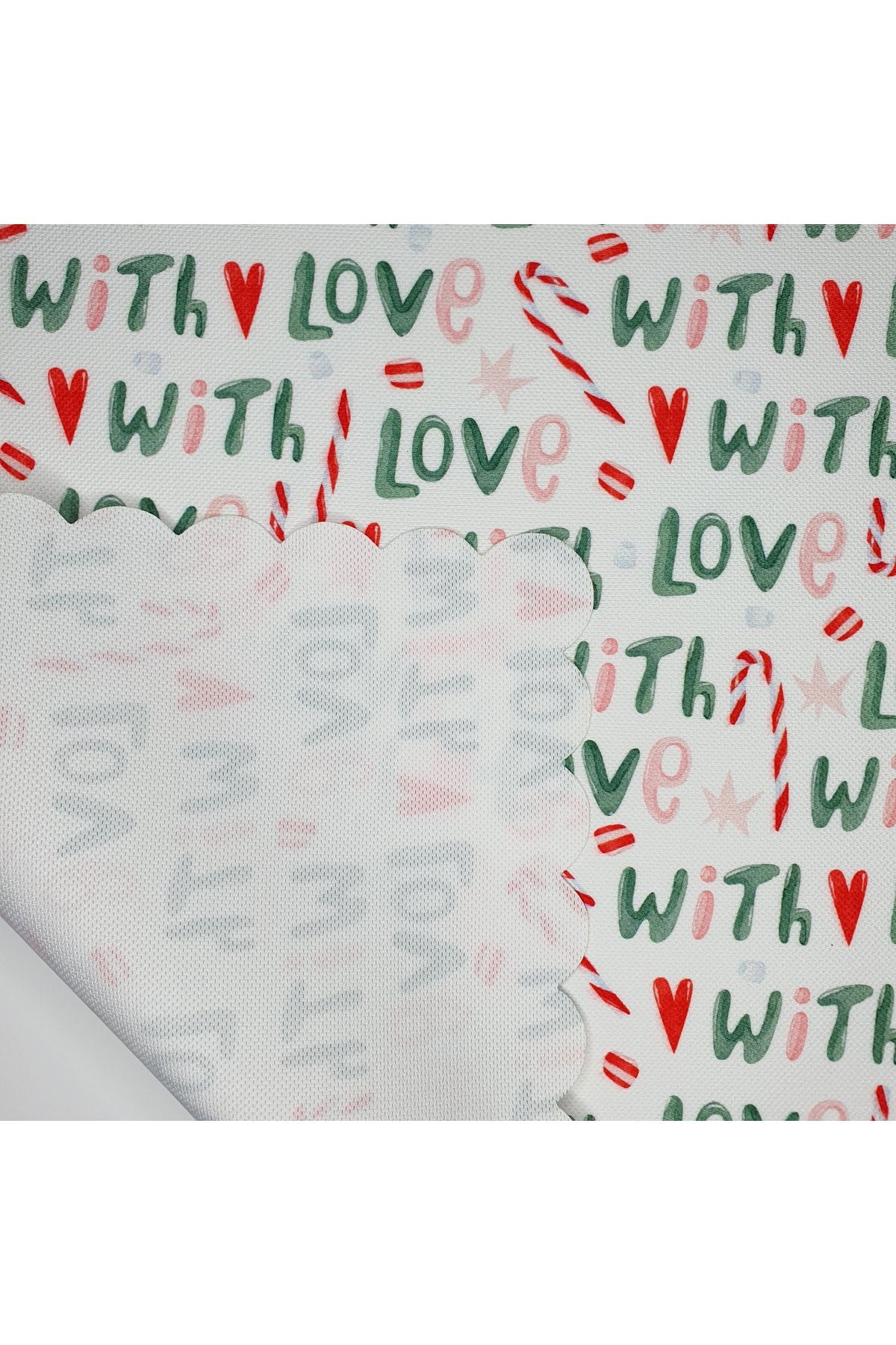 Baston Şeker ve With Love Yazı Desenli Yılbaşı Konsept Lazer Kesim Fırın Örtüsü