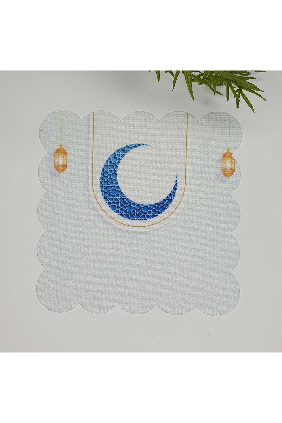 İslami Motifli Mavi Hilal Desenli Kumaş Kokteyl Peçetesi 1 Adet