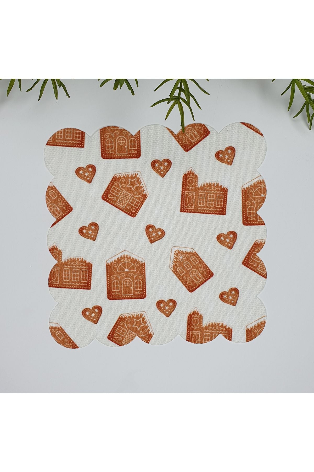 Kurabiye Ev ve Kalp Desenli Yıkanabilir Kumaş Peçete 1 Adet